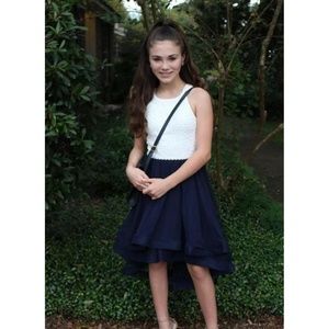 HOCO DRESS navy and white high-low dress